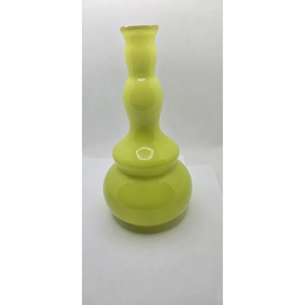 Modern Pop Art Cased Glass Vintage Vase Chartreuse Yellow White Interior Retro